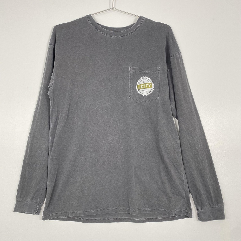 Jetty Shirt Mens Large‎ Gray Pocket Drinking Like A Fish Graphic Long Sleeve